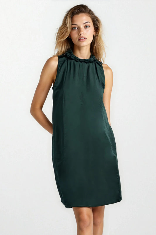 Forest Green Holiday Neckline Accent Mini Shift Dress