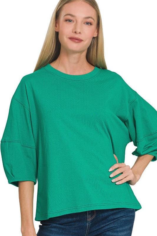 Green 3/4 Balloon Sleeve Top