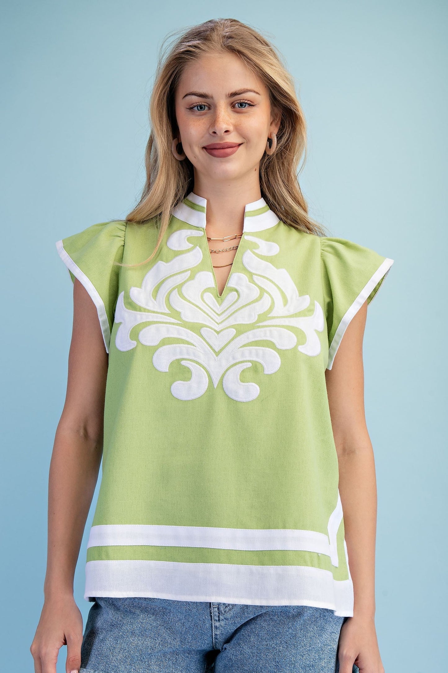 Lime Green Linen V-neck Top