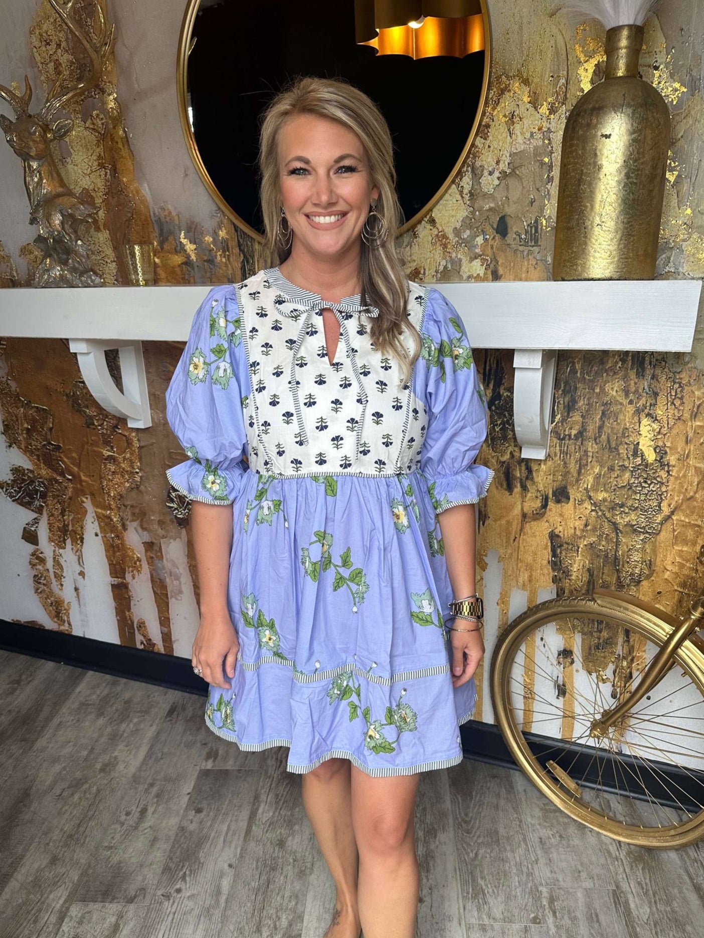 Periwinkle Mix Vintage-Inspired Floral Babydoll Dress