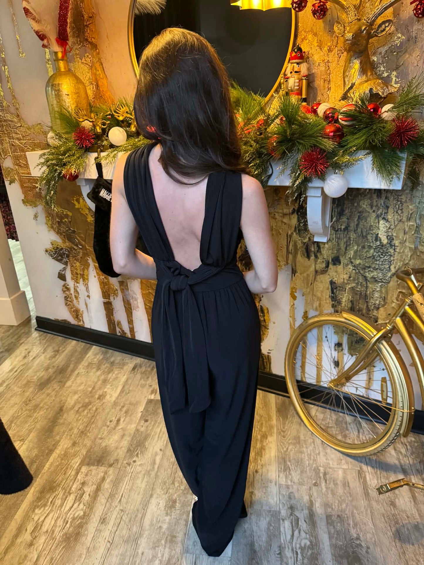 Black Mock Neck Sleeveless Wide Leg Jumpsuit
