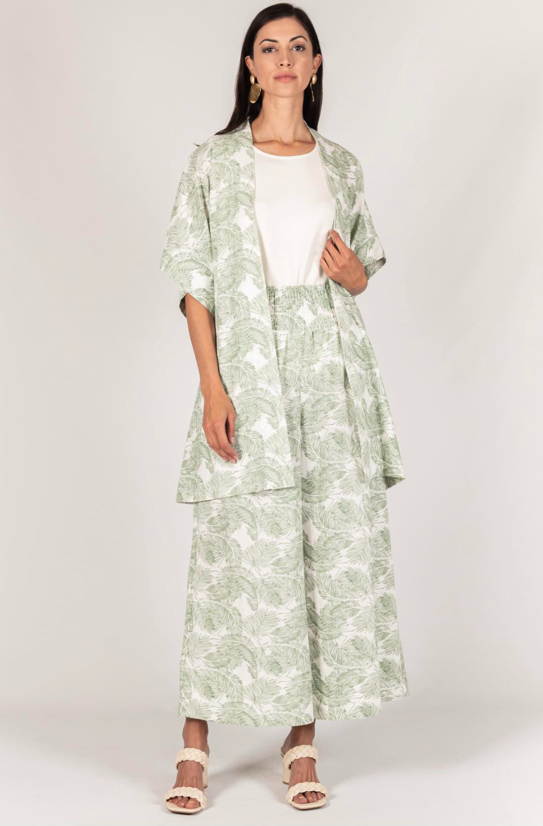 P. Cill Leaf Print Linen Jacket