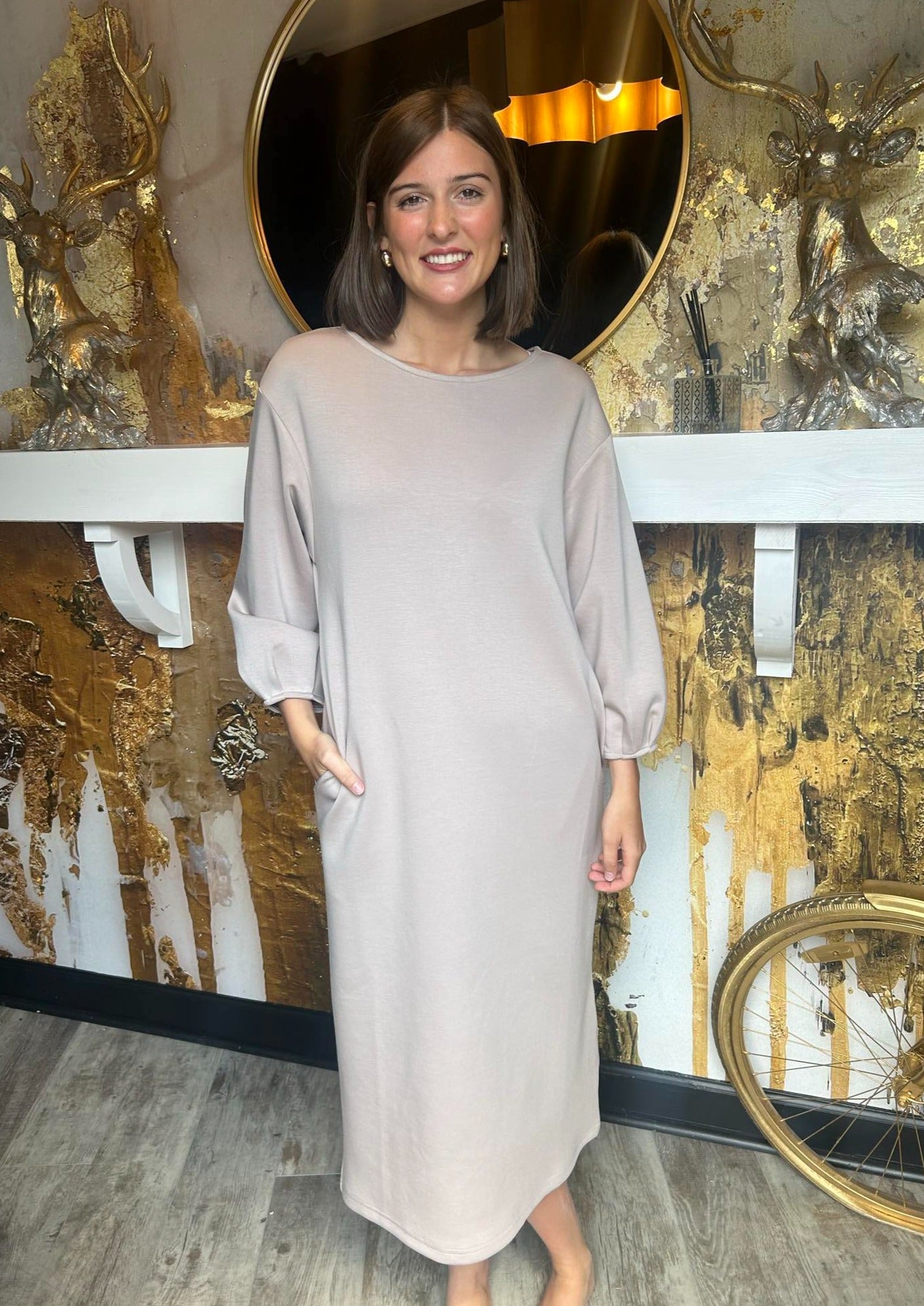 P. CILL Butter Modal Pintuck Sleeve Midi Dress