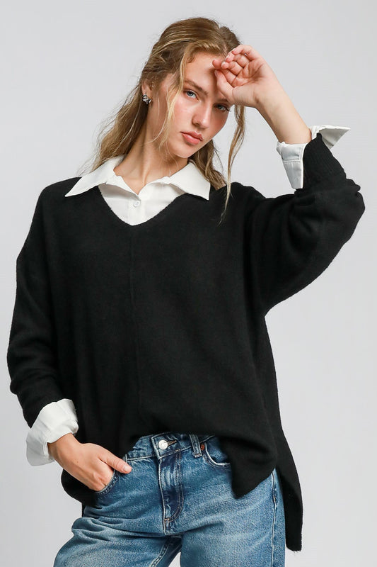 Black Wool Blended Pullover Sweater