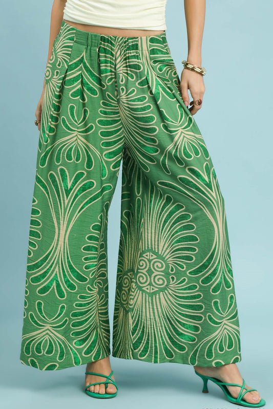 Island Green Tropical Swirl Wide Leg Pants