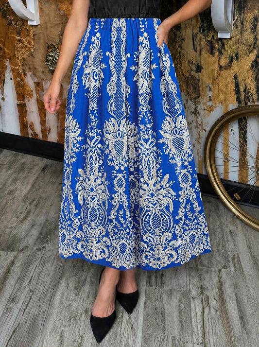Cerulean Border Print Wide Leg Bottoms