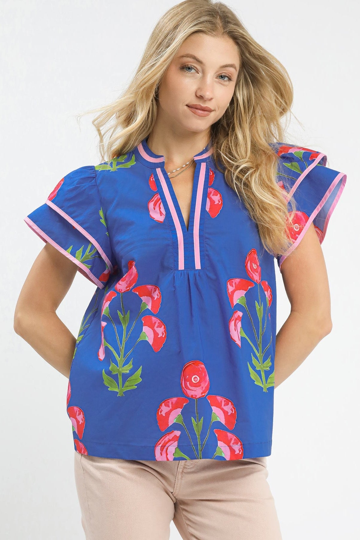 Blue Blossom Meadow Print Top