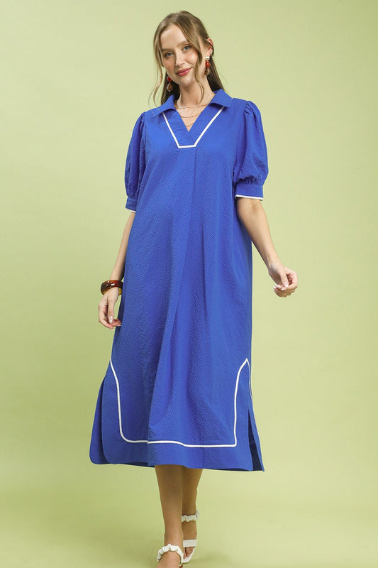 Ocean Seersucker Midi Dress