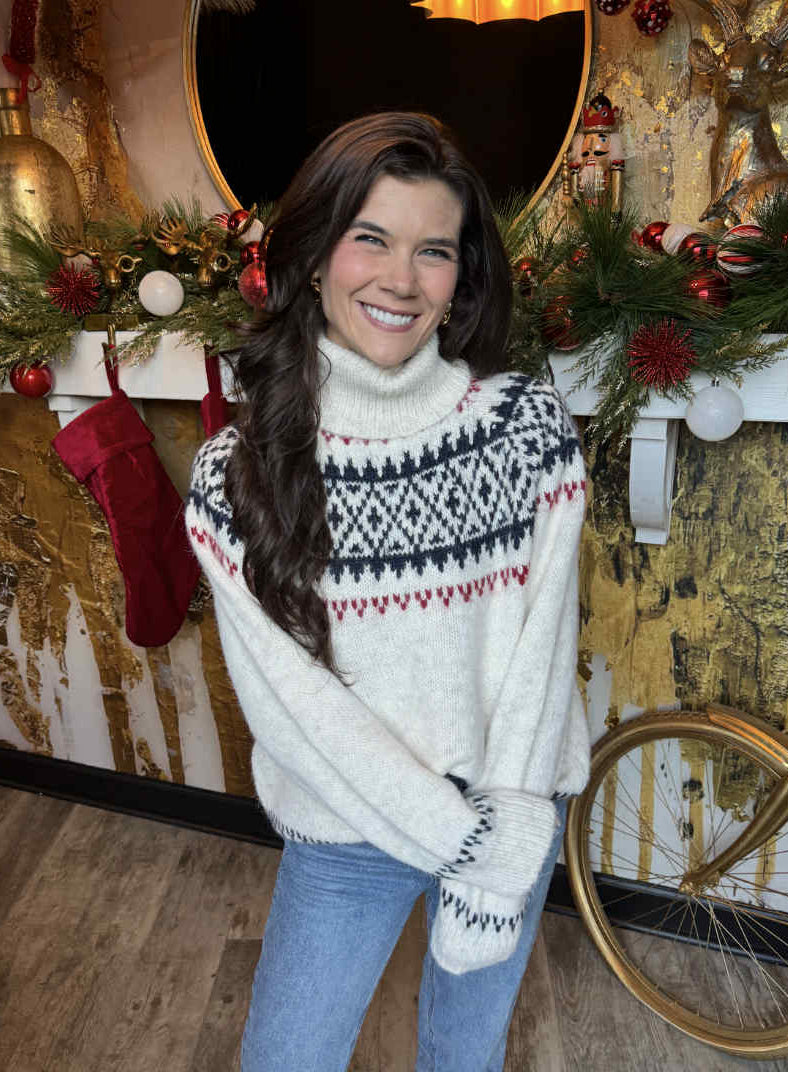 Cream Multi Nordic Fair Isle Wool Blend Turtle Neck Sweater