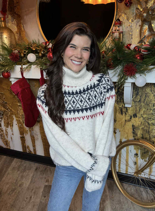 Cream Multi Nordic Fair Isle Wool Blend Turtle Neck Sweater
