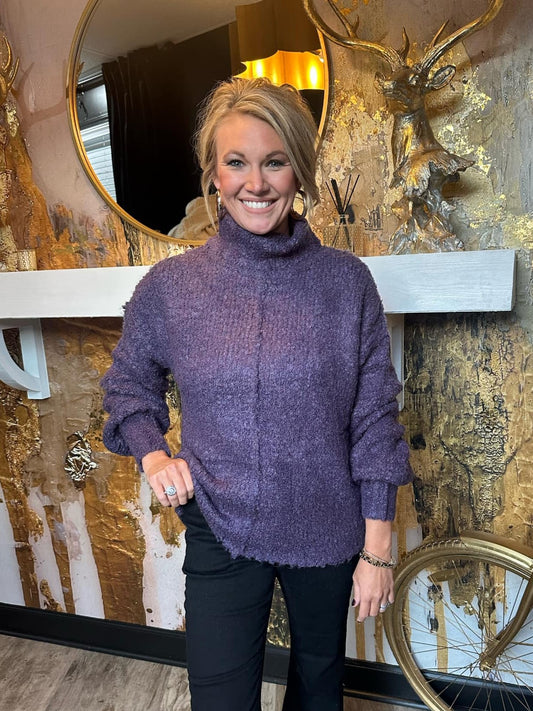 Eggplant Turtle Neck Pullover Knit Sweater