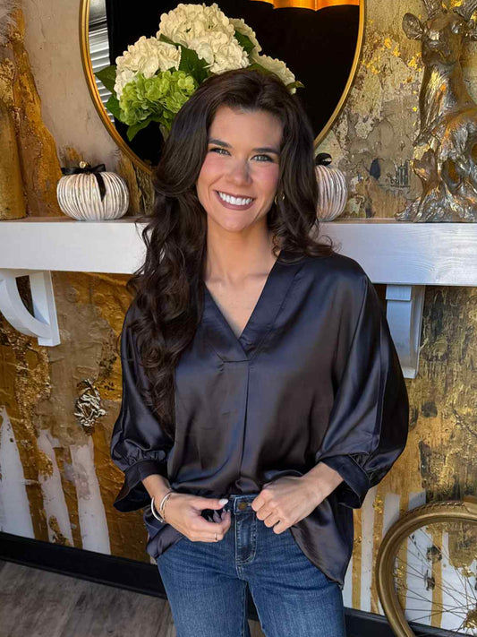 Ash Satin V-neck Loose Fit Blouse