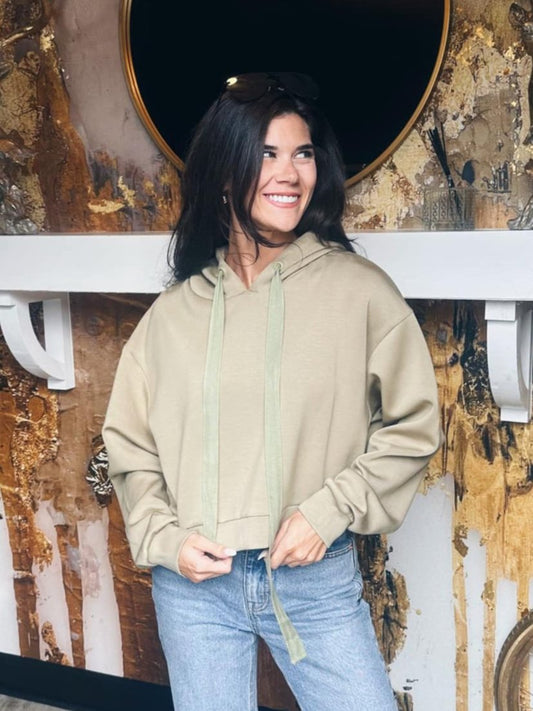 P. Cill Light Olive Scuba Top with Hoodie & Cross Back