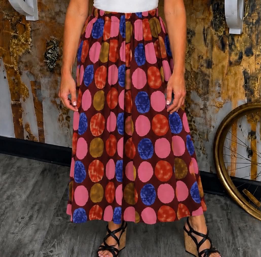 Burgundy Dot Print Wide Leg Pants