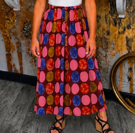 Burgundy Dot Print Wide Leg Pants