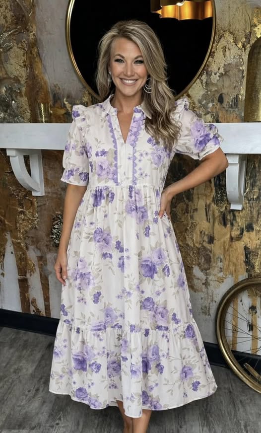 Purple Floral Midi Dress