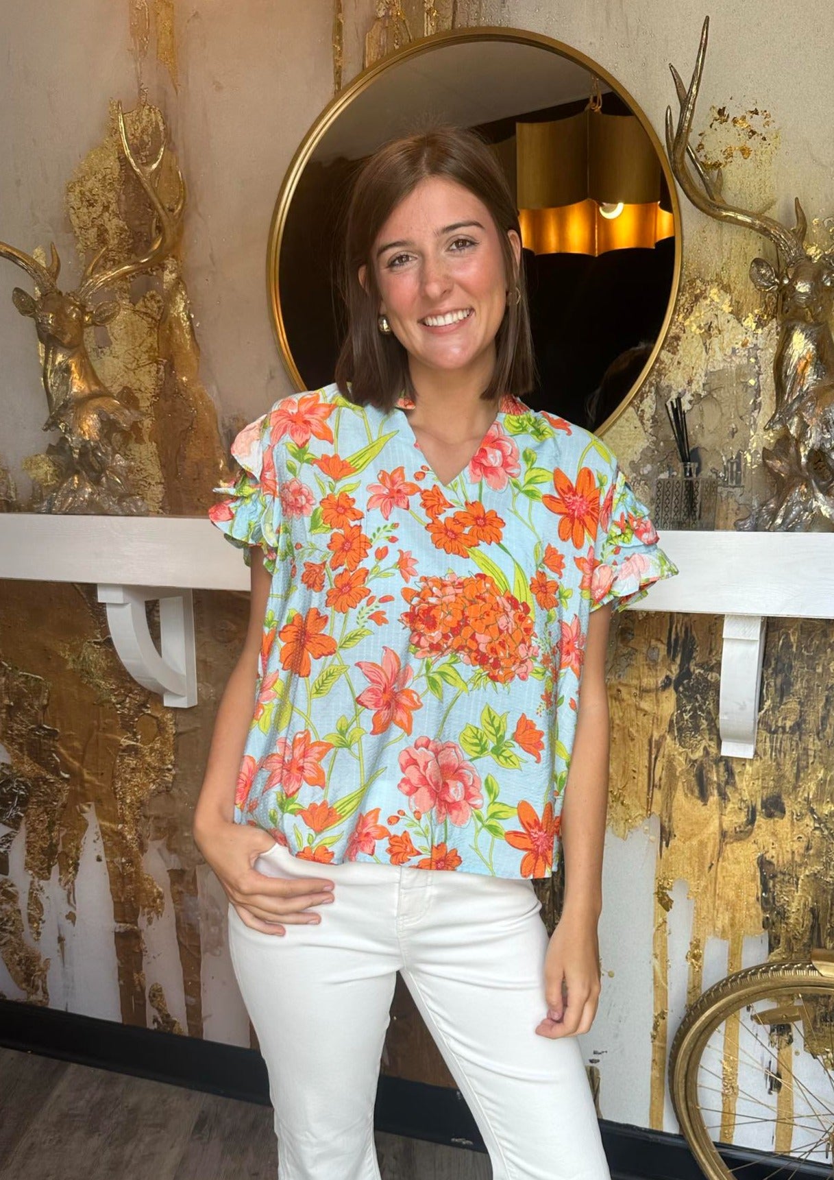 Floral Ruffle Sleeve Top