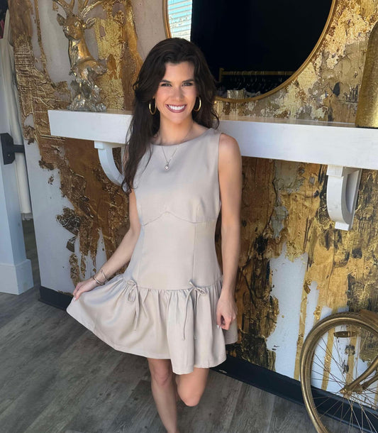 Stone Sleeveless Boatneck Mini Dress