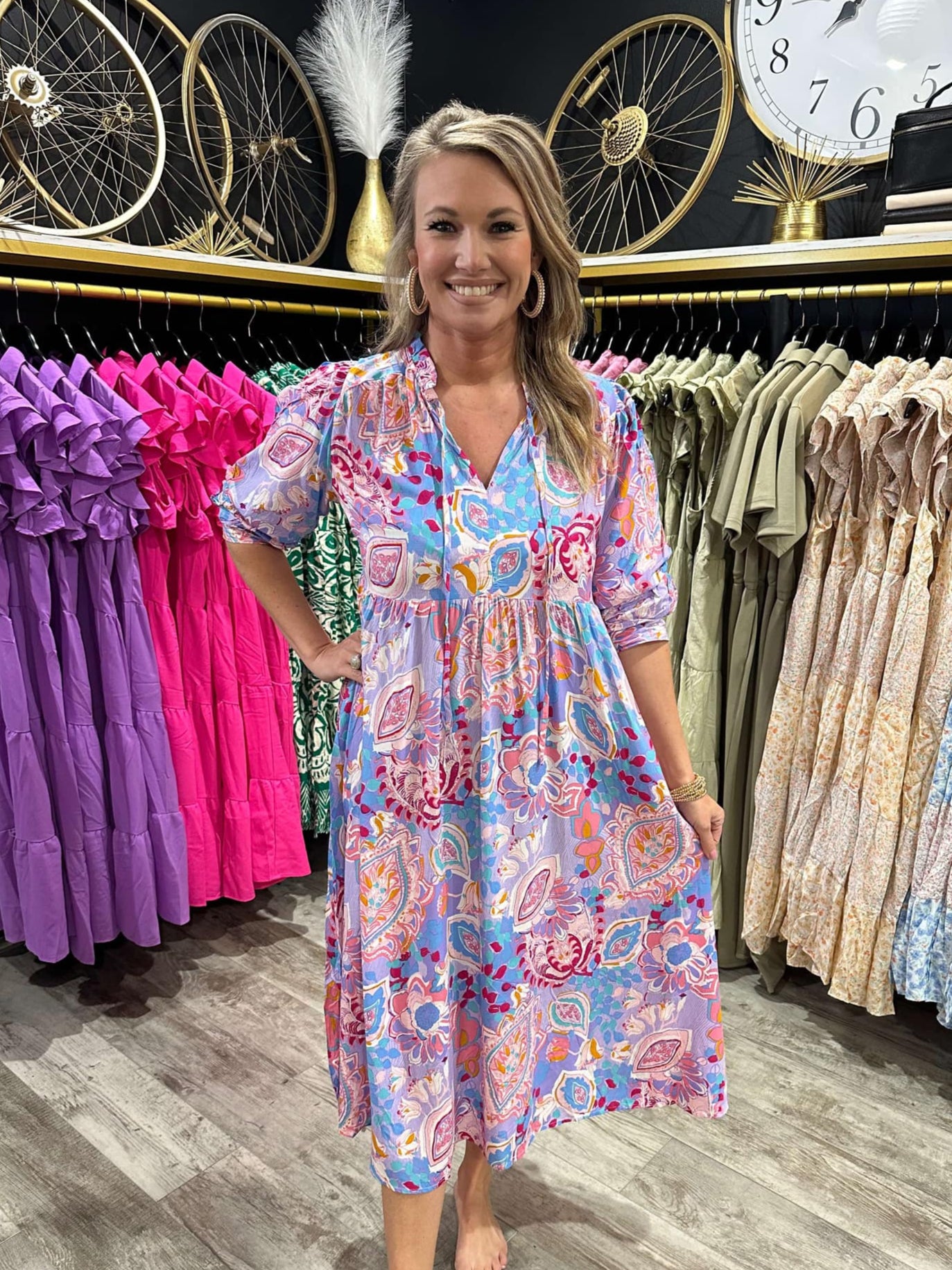 Lavender Print Midi Dress