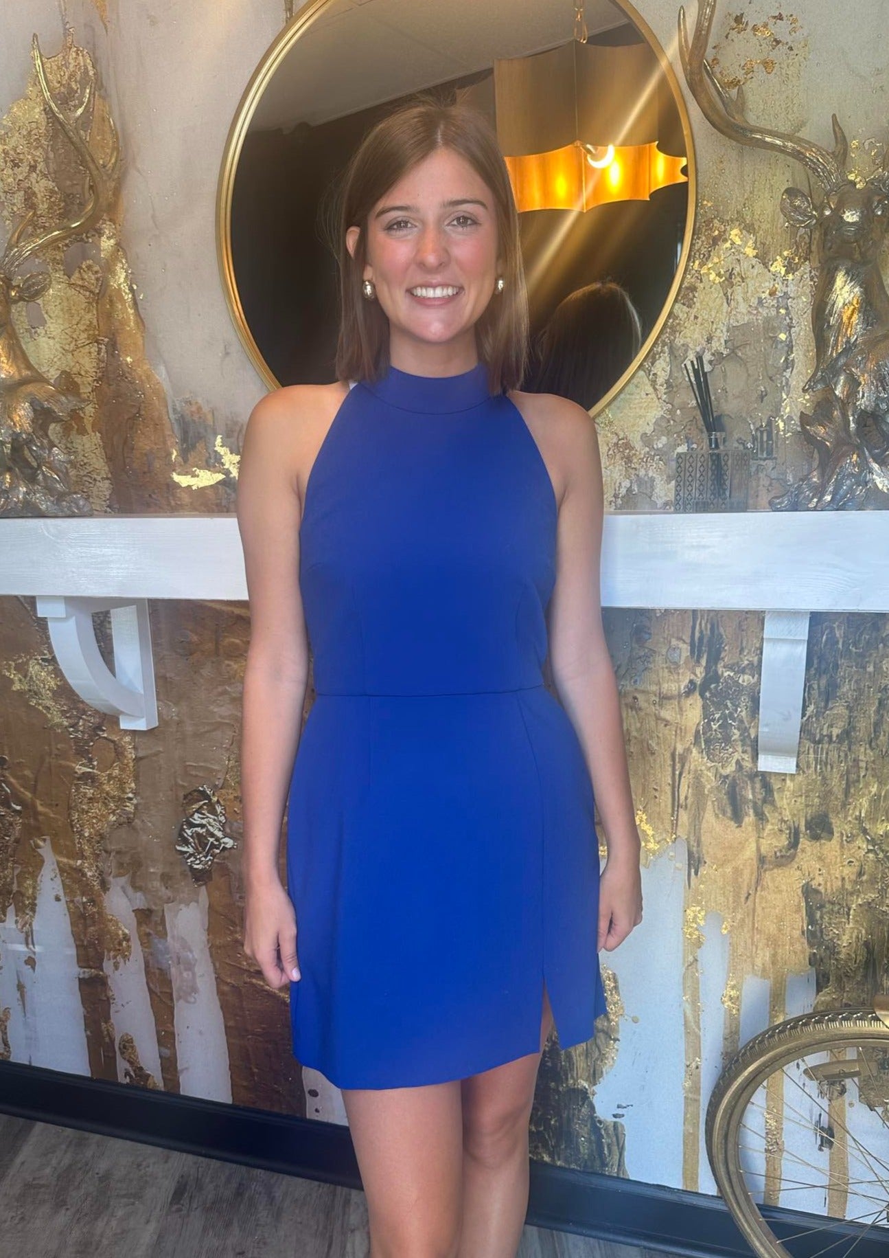COBALT BLUE WHISPER RACER NECK DRESS