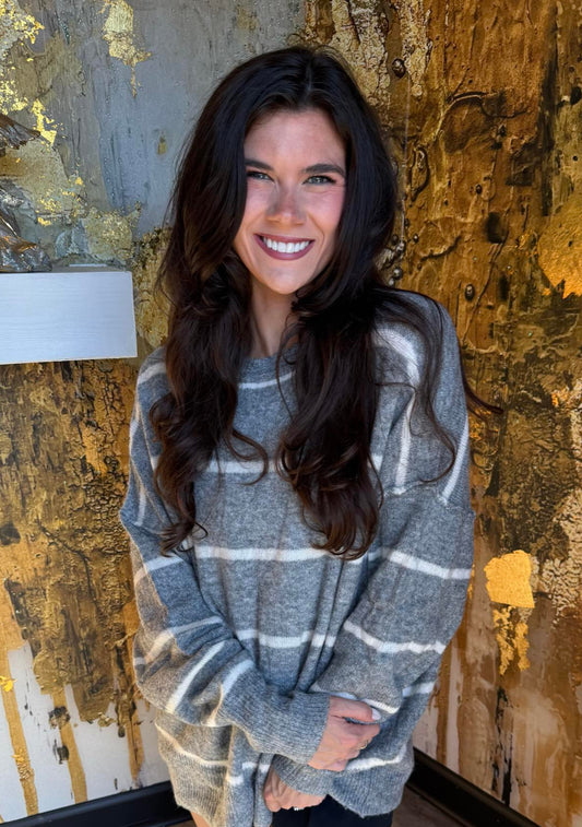 Grey Wool Blend Pullover Sweater
