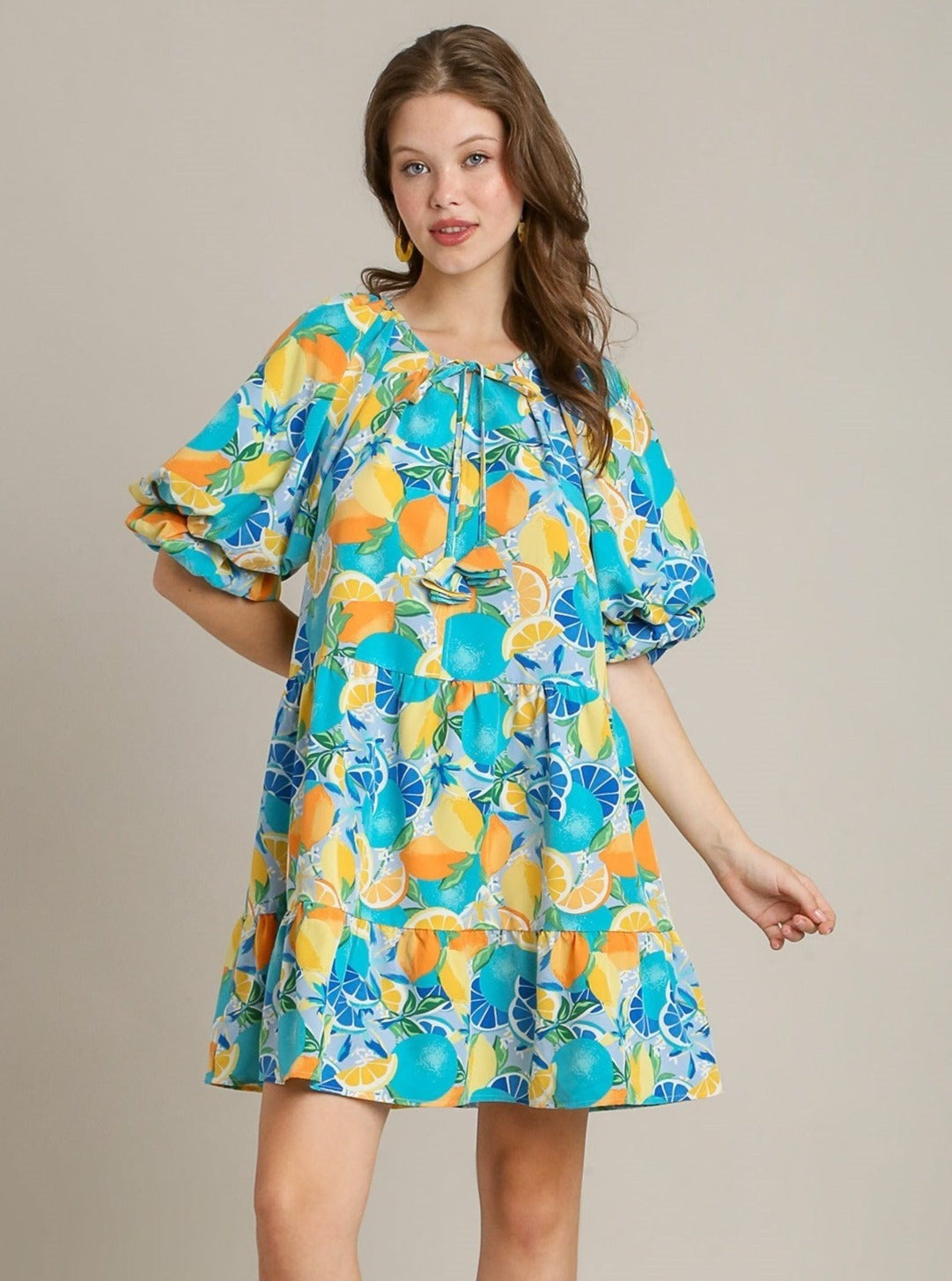 Fruit Print A-Line Tiered Dress