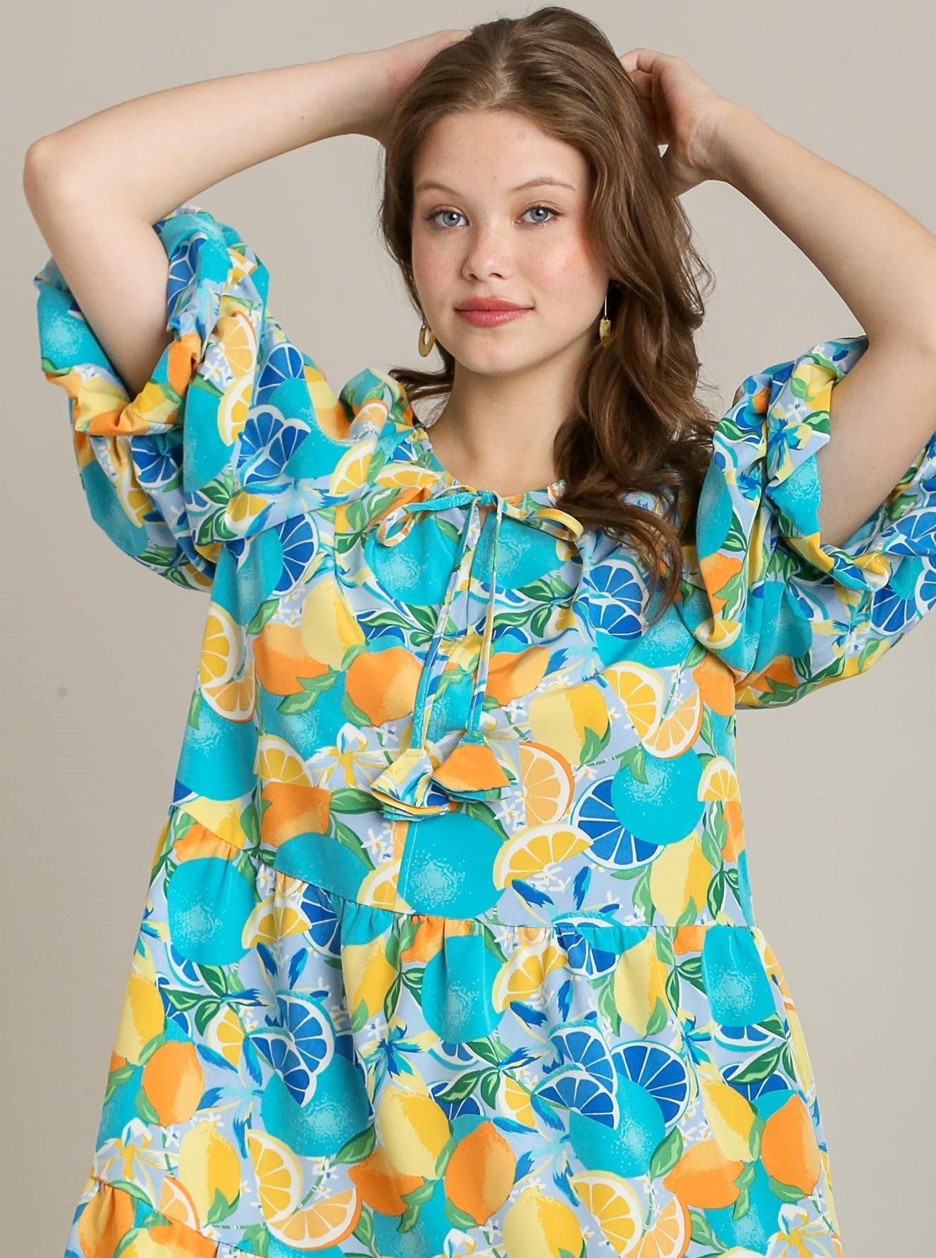Fruit Print A-Line Tiered Dress