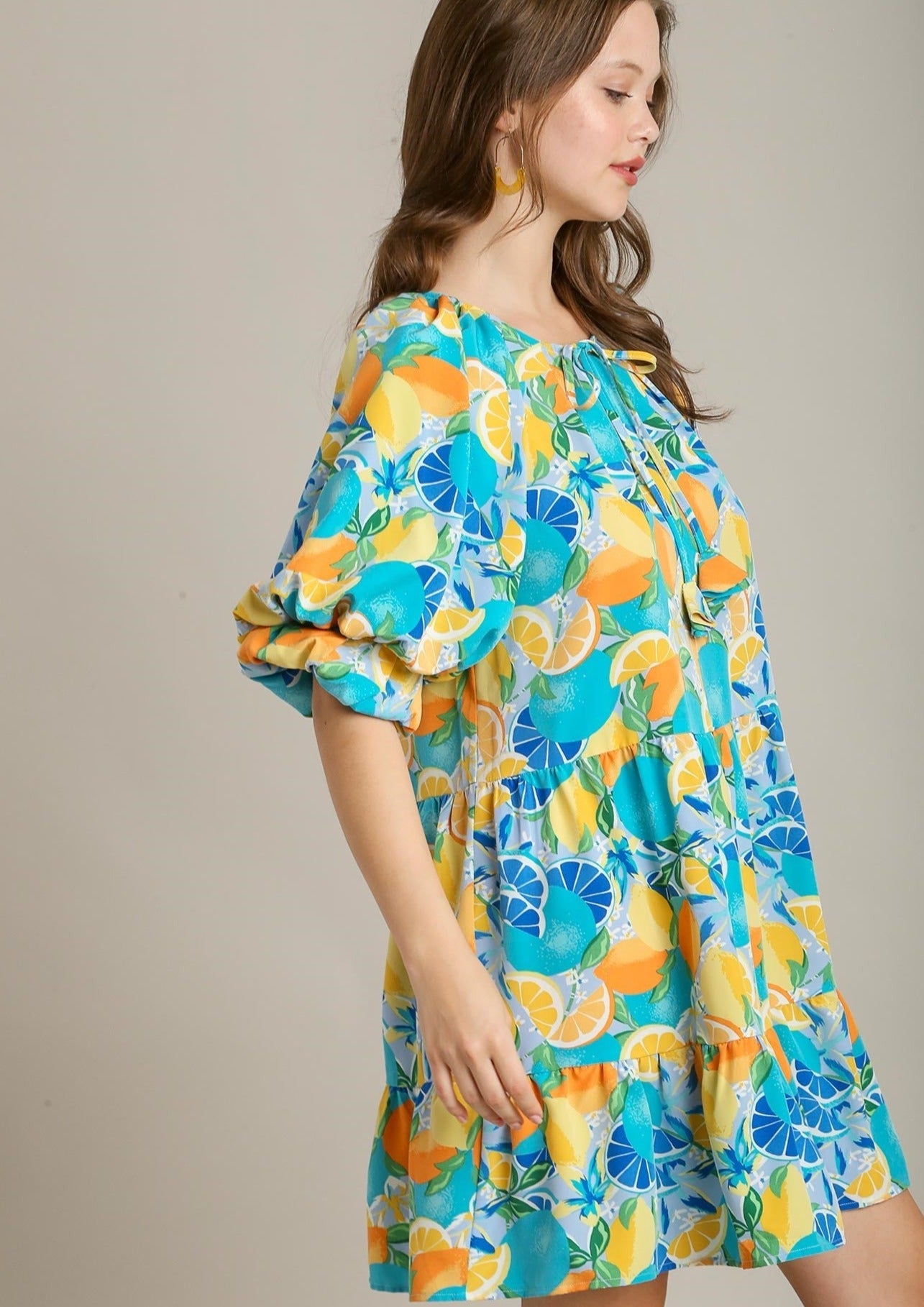 Fruit Print A-Line Tiered Dress