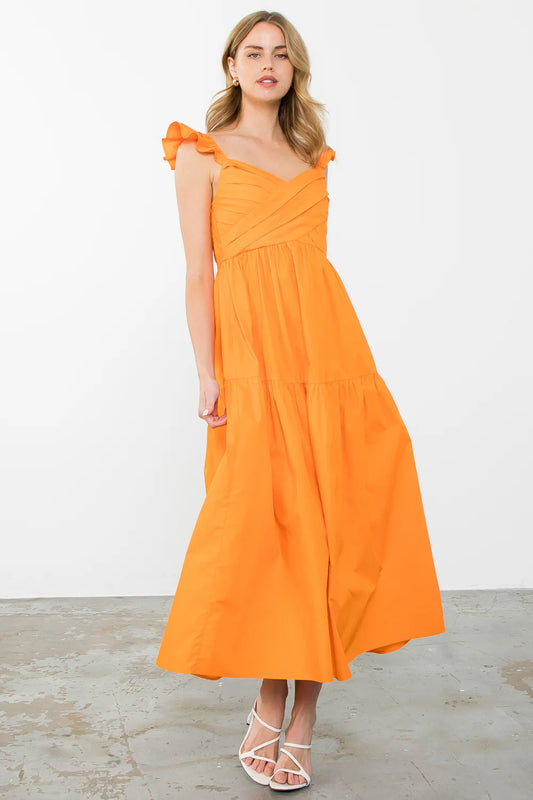 Orange Tiered Poplin Dress
