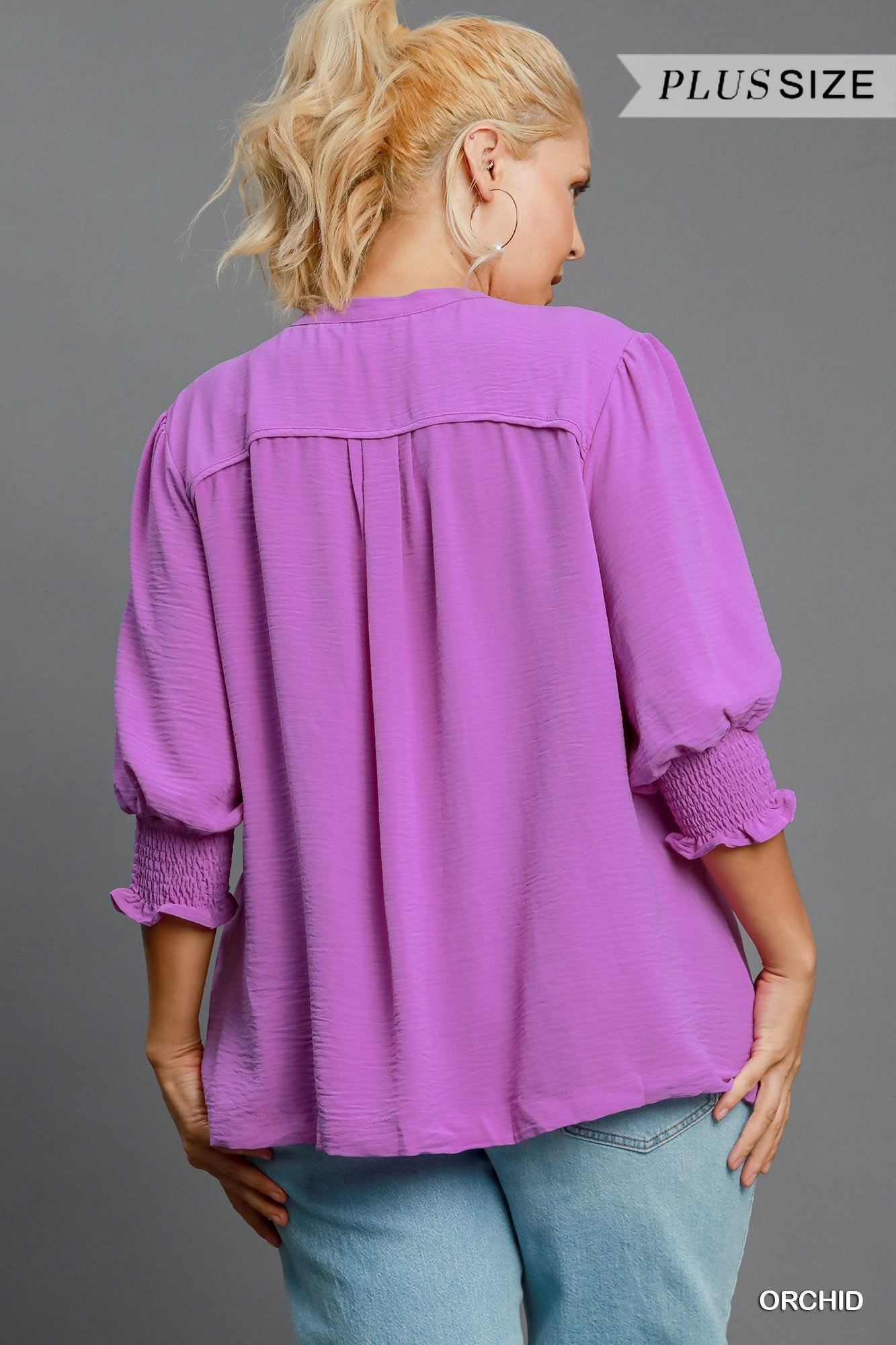 Plus Orchid Solid Split Neck Top