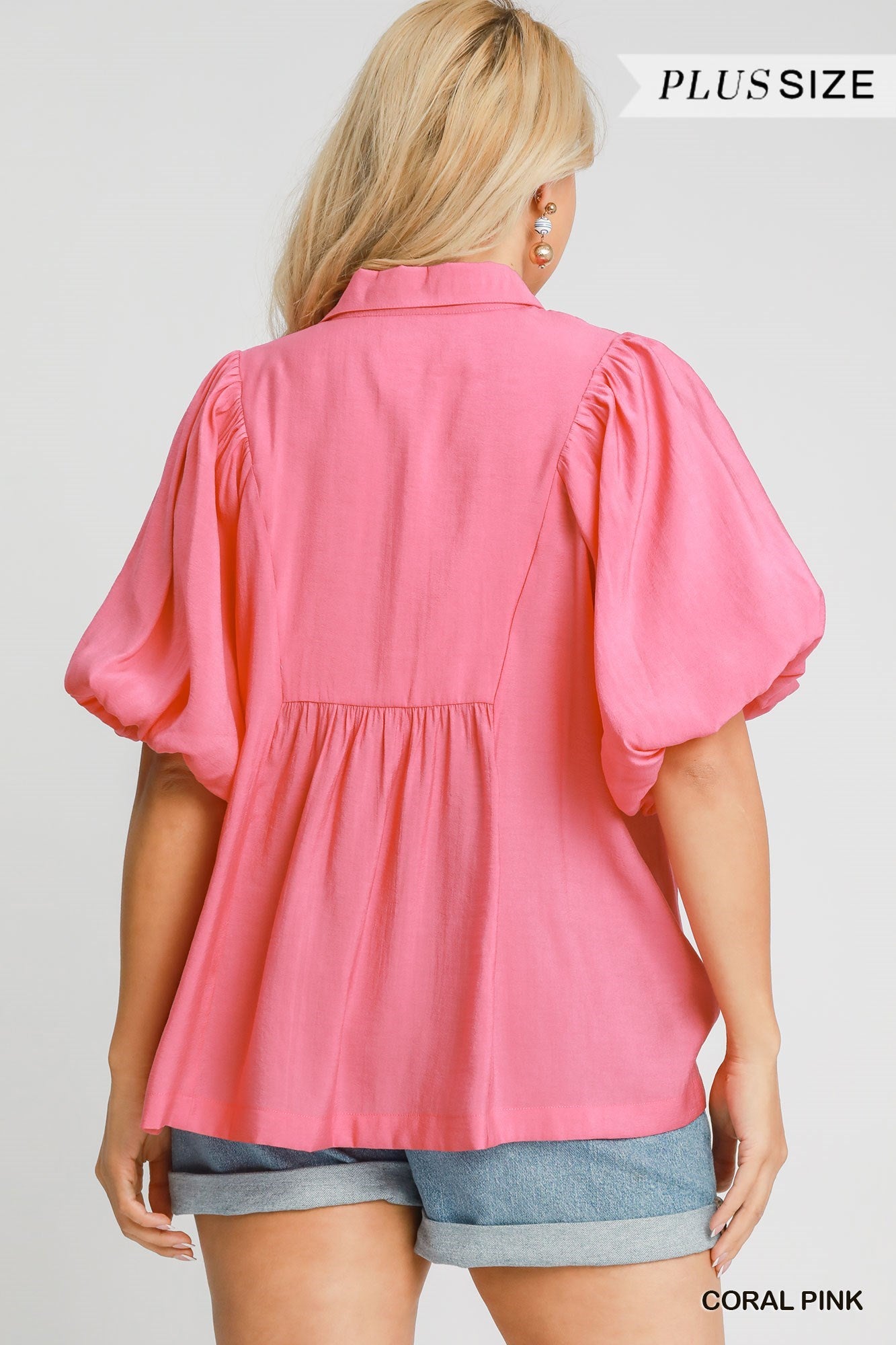 Plus Coral Pink Bubble Sleeve Top
