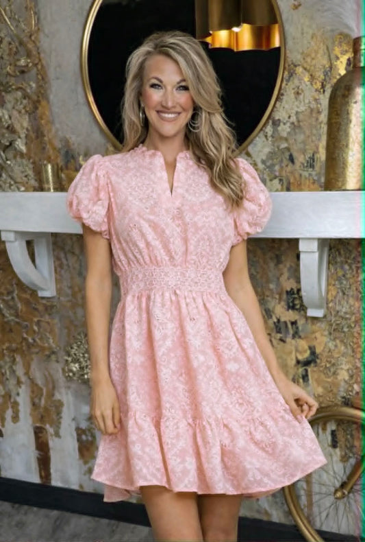 Pink Rinse Washed Eyelet Dress