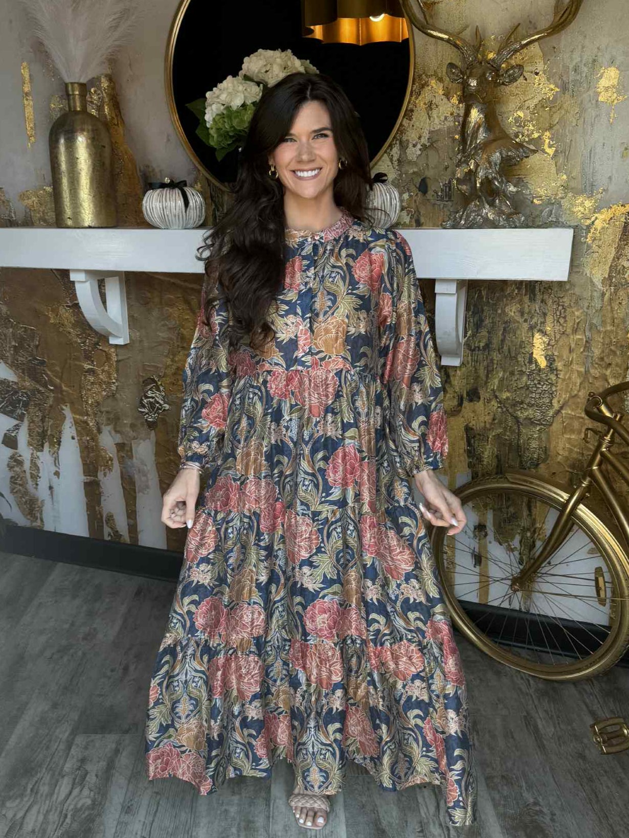 Navy Mix Floral Print Midi Dress