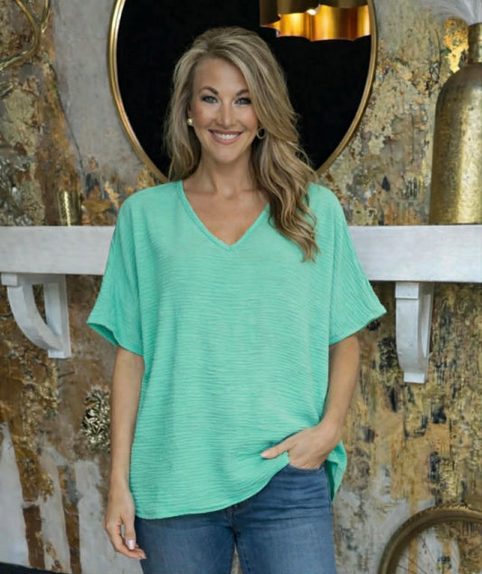 Mint Woven Airflow V-neck Short Sleeve Top