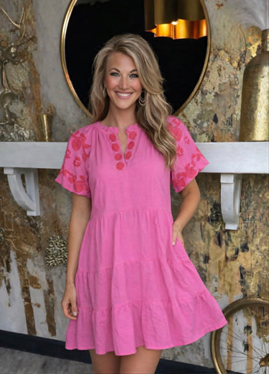 Peony Embroidered Tiered Dress