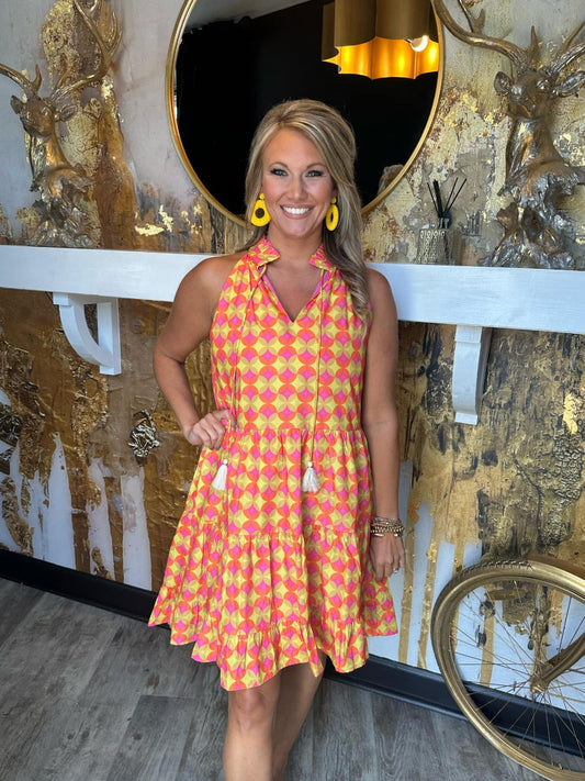 Sleeveless Pattern Halter Dress