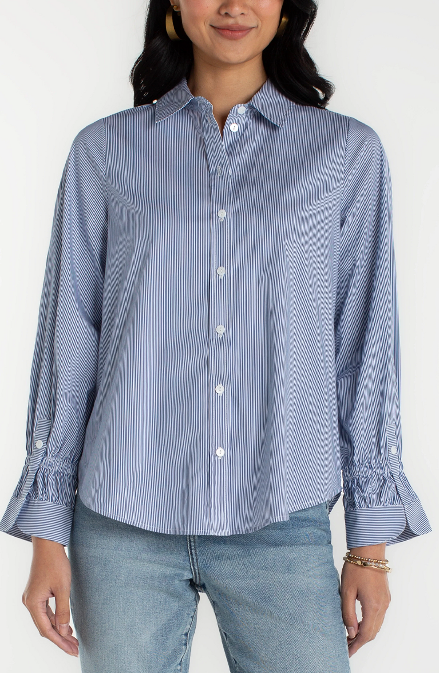 Seersucker Adjustable Sleeve Button Down