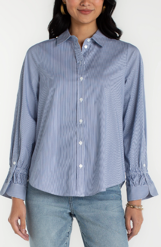 Seersucker Adjustable Sleeve Button Down