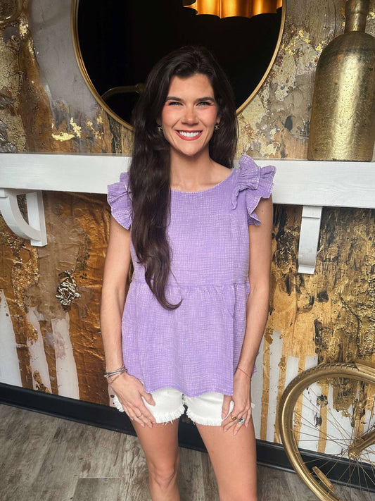 Lavender Double Gauze Acid Washed Tiered Ruffle Peplum