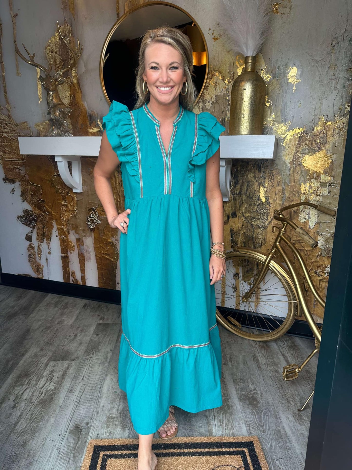 Jade Embroidered Solid Midi Dress