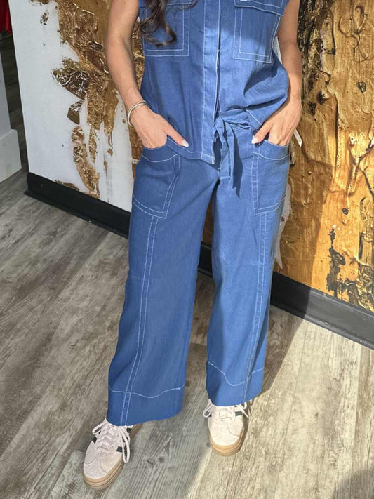 Liverpool Los Angeles Stretch Linen Blend Mid Rise Wide Leg Pants