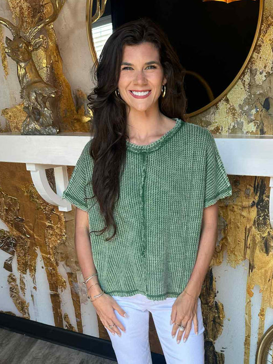 Green Washed Baby Waffle Short Sleeve Top