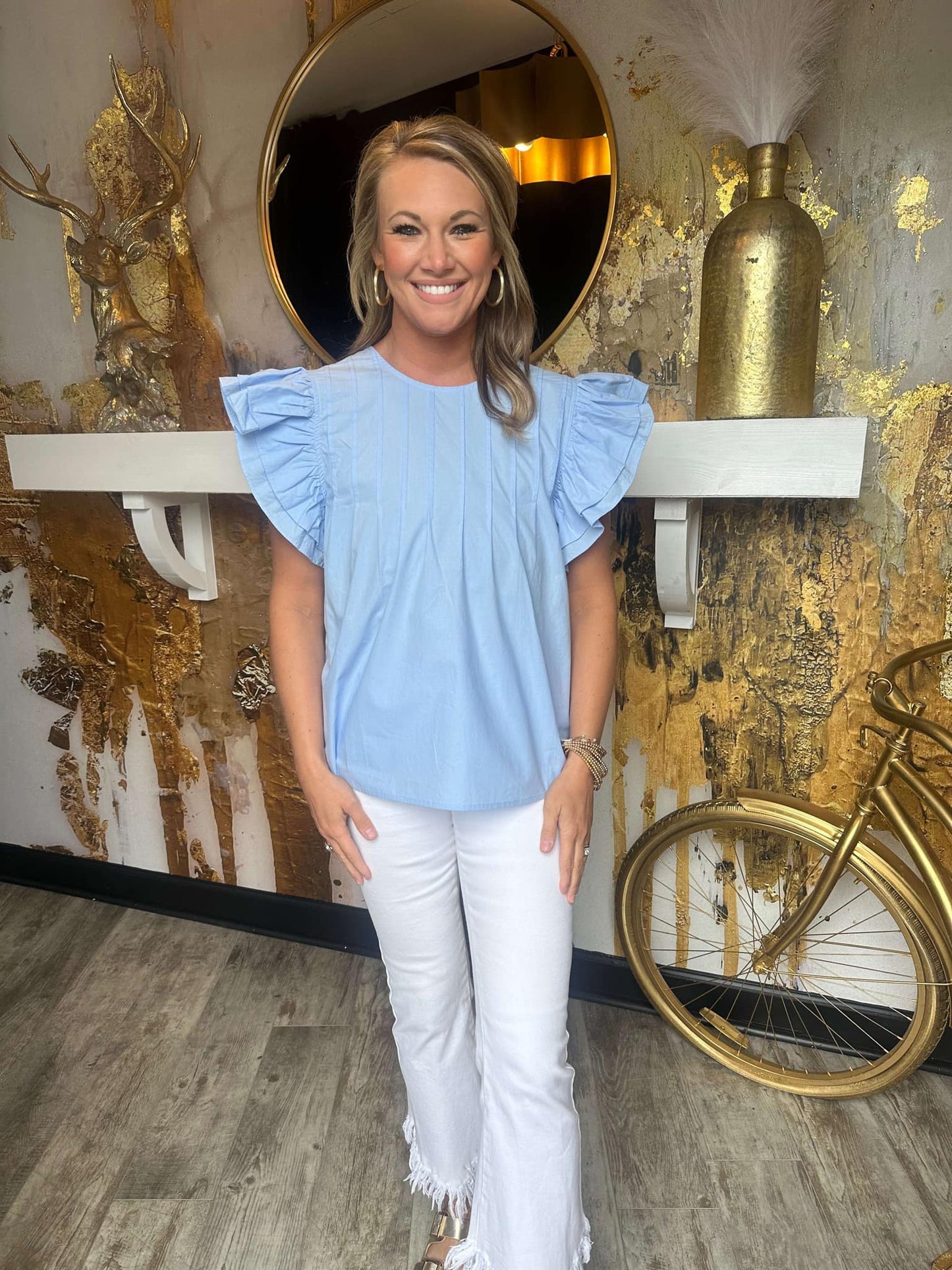 Light Blue Flutter Sleeve Top