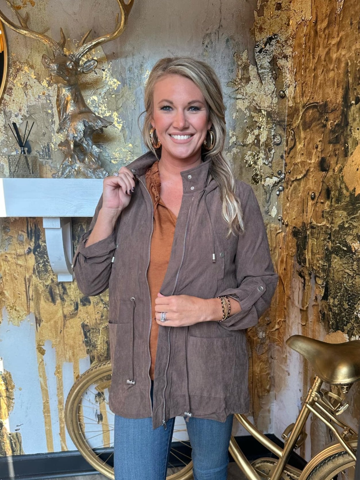 Chocolate Microsuede Anorak Jacket