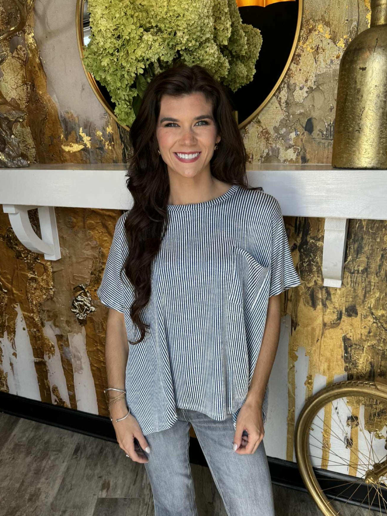 Turquoise Rib Oversized Short Sleeve Top