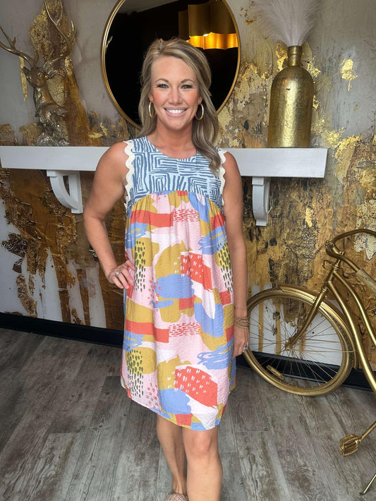 Colroful Multi Print Sleeveless Dress