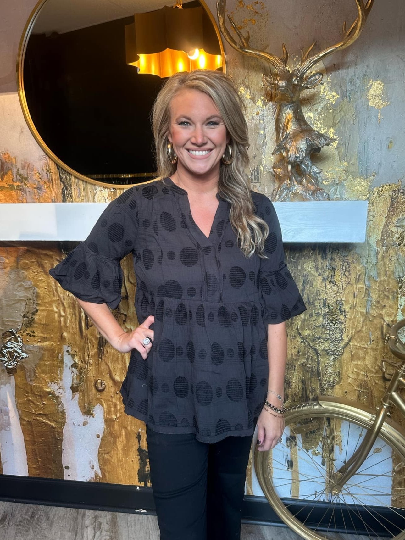 Black Polka Dot Baby Doll Top