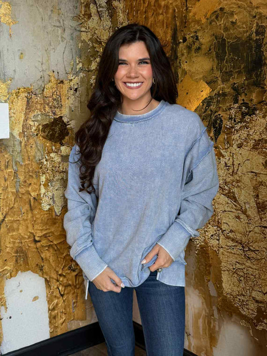 Marlin Acid Washed Double Ribbed Exposed-seam Pullover