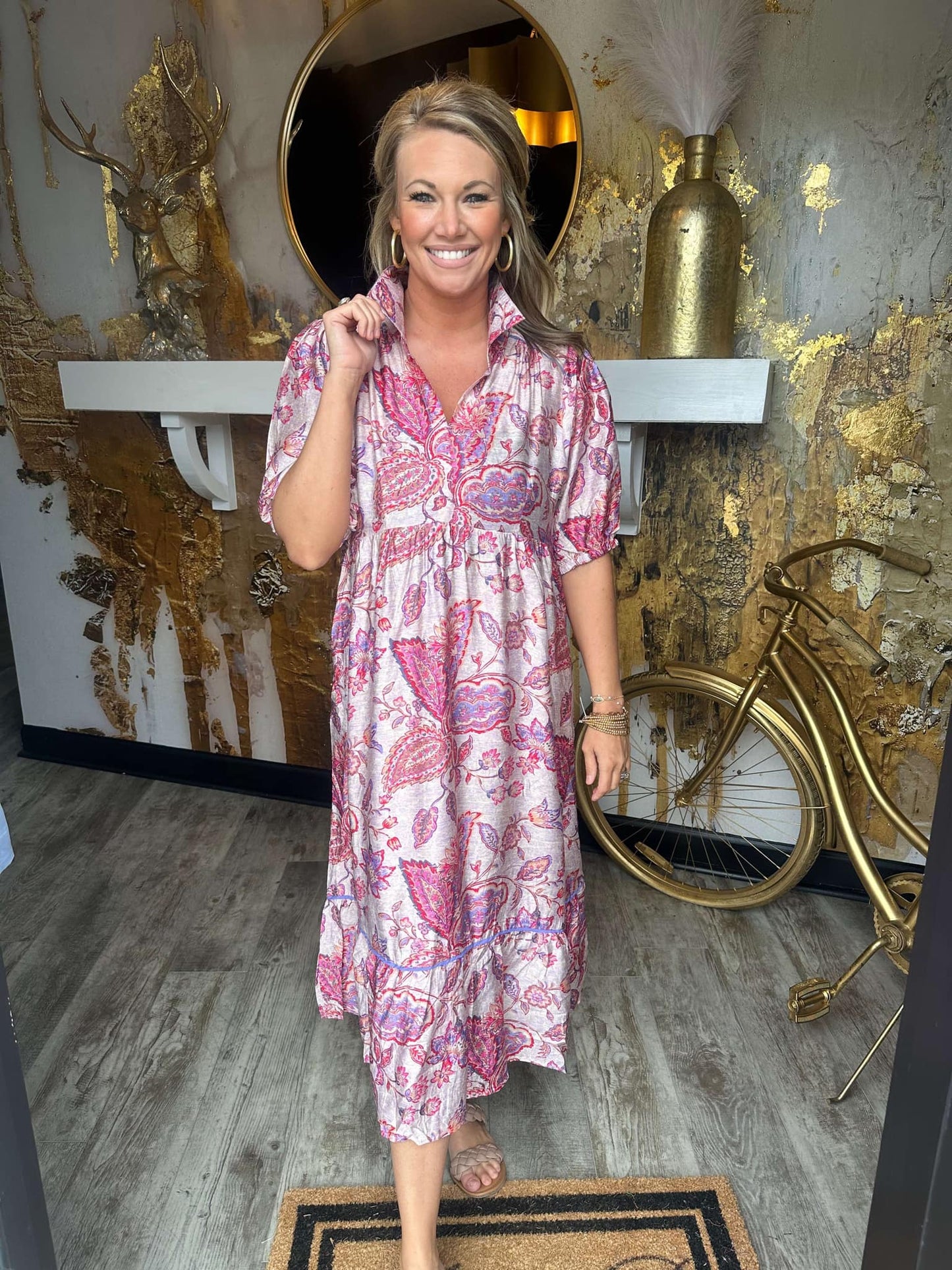 Pink Mix Paisley Print Midi Dress